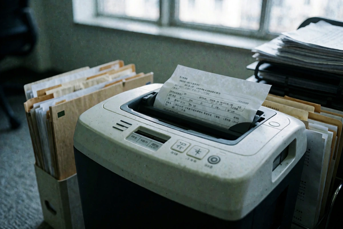 Closed document folders and a locked laptop on a table in a Mendoza home