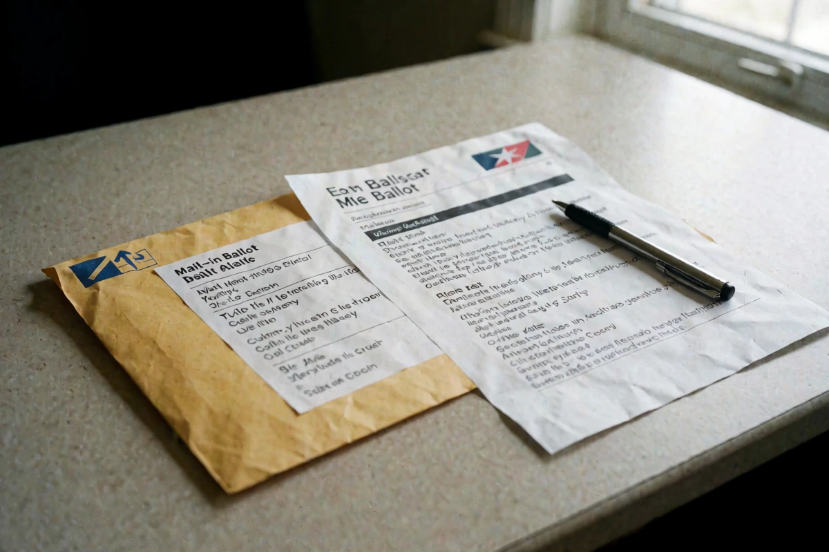 An addressed envelope and Canadian election information on a Buenos Aires kitchen table