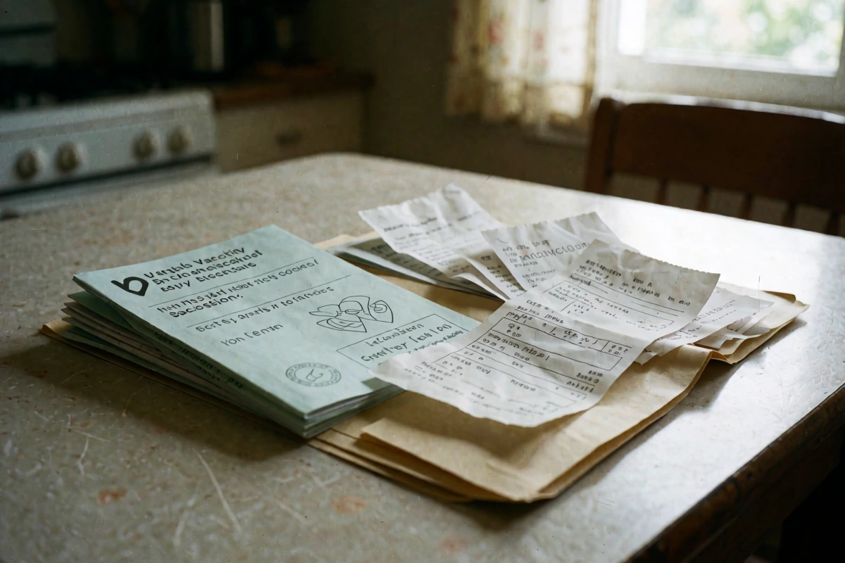 A dated health summary and prescription papers on a consultation desk in Córdoba
