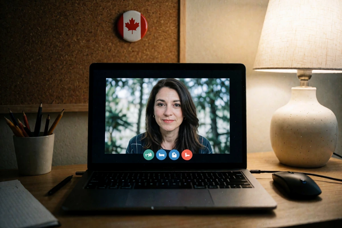 A phone, Canadian correspondence, and a calendar on a table in a Buenos Aires home