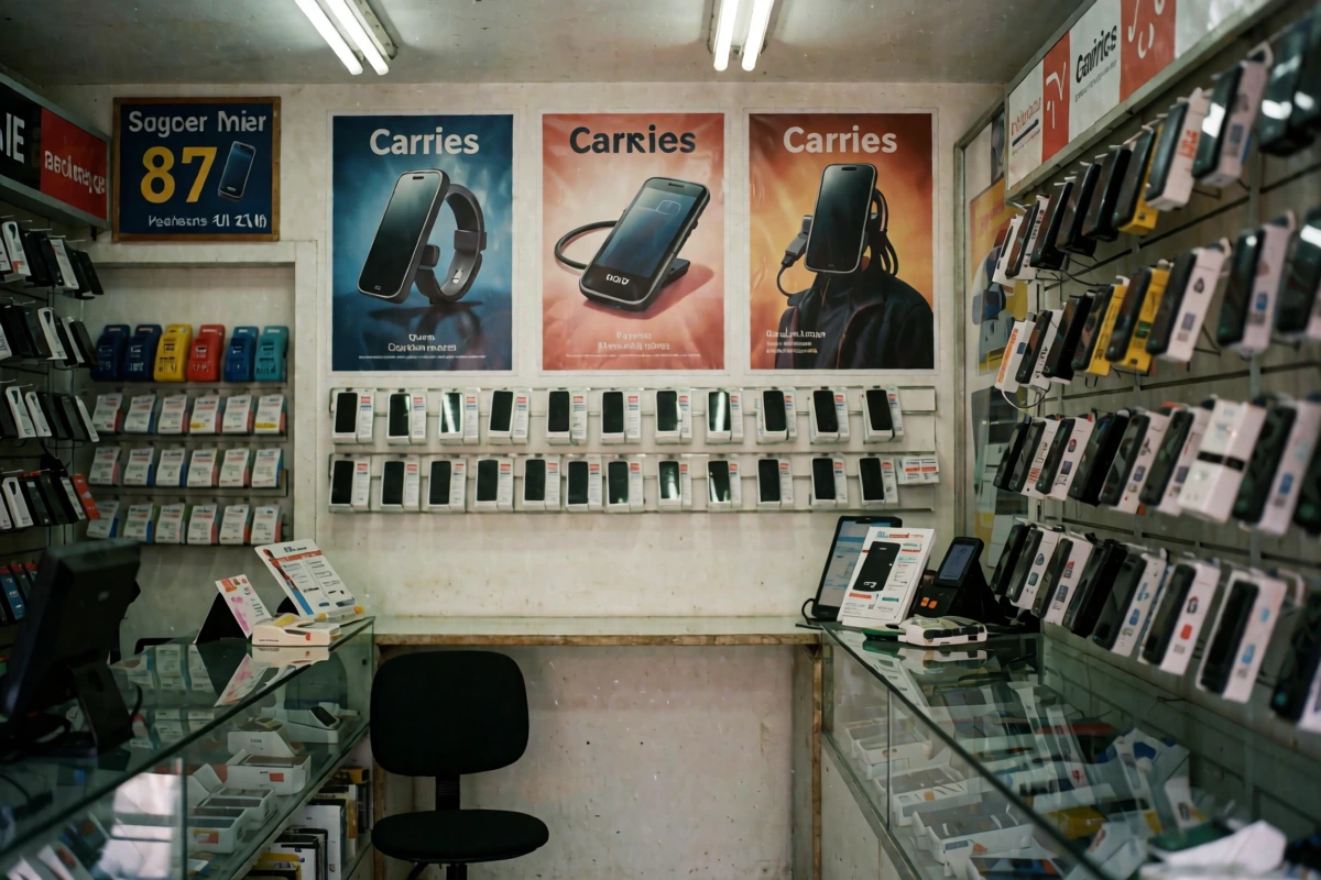 Mobile phone and home router on a shelf in a Córdoba apartment